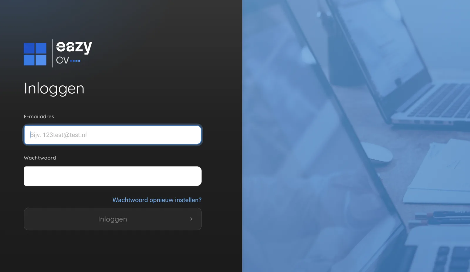 Inlogscherm van de EazyCV Professional Portal